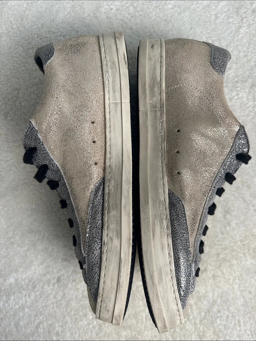 P448 John Panama Gold Silver Metallic Leather Low Top Sneakers Streetwear 40 New